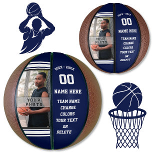 Mini Balón De Baloncesto Personalizado de fotografías en blanco y azul de l