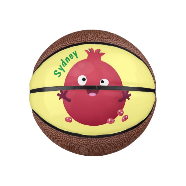 Mini Balón De Baloncesto Personalizado de frutas pomegranadas alegres (Anverso)