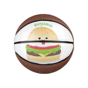Mini Balón De Baloncesto Personalizado de hamburguesa kawaii feliz