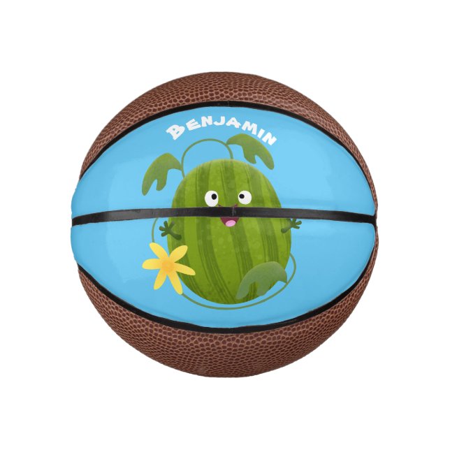 Mini Balón De Baloncesto Personalizado de la sandía sonriente alegre (Anverso)