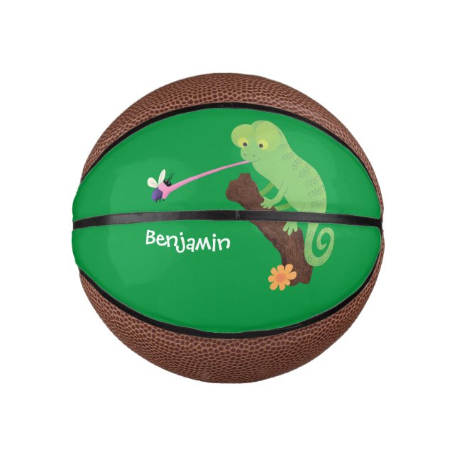 Mini Balón De Baloncesto Personalizado de lagarto de camaleón verde lindo (Anverso)