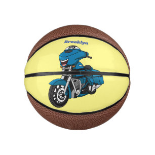 Mini Balón De Baloncesto Personalizado de moto azul feliz