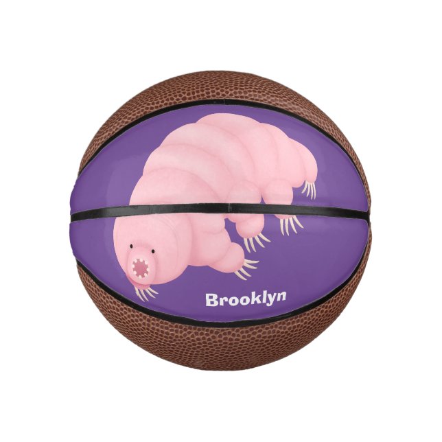 Mini Balón De Baloncesto Personalizado de oso de agua tardígrado rosa y sua (Anverso)