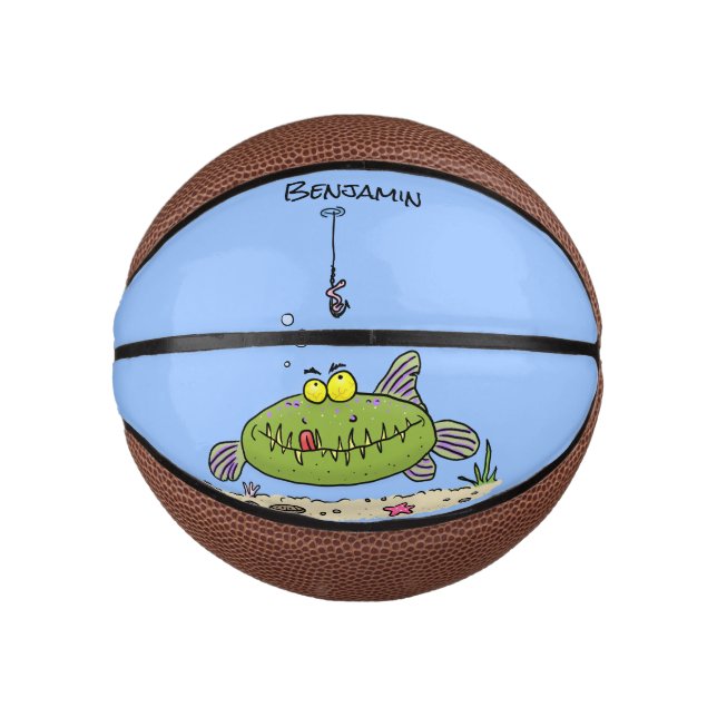 Mini Balón De Baloncesto Personalizado de pescadores de peces gordos y hamb (Anverso)