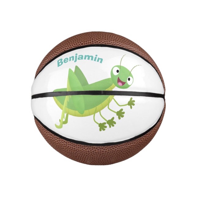 Mini Balón De Baloncesto Personalizado de saltamontes alegre verde (Anverso)