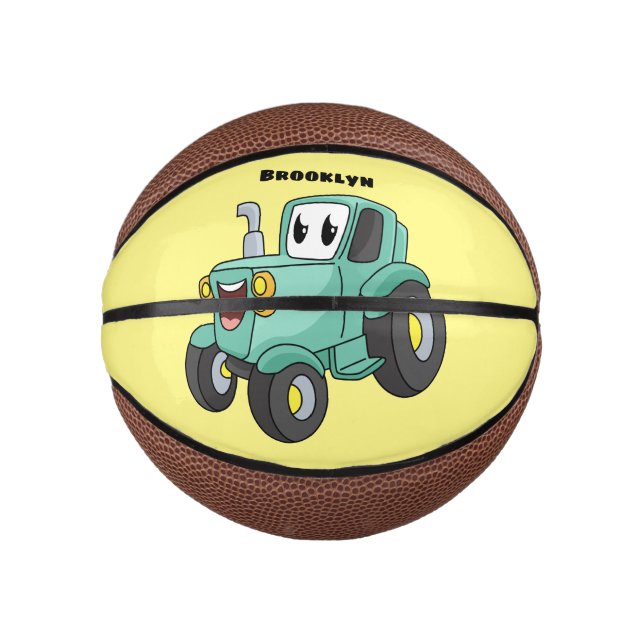 Mini Balón De Baloncesto Personalizado de tractores verde feliz (Anverso)