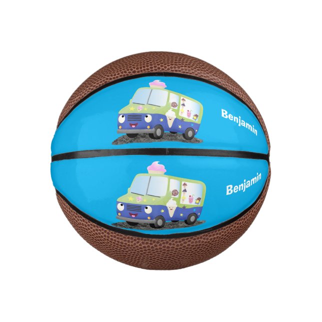Mini Balón De Baloncesto Personalizado de un camión de helados alegre (Anverso)