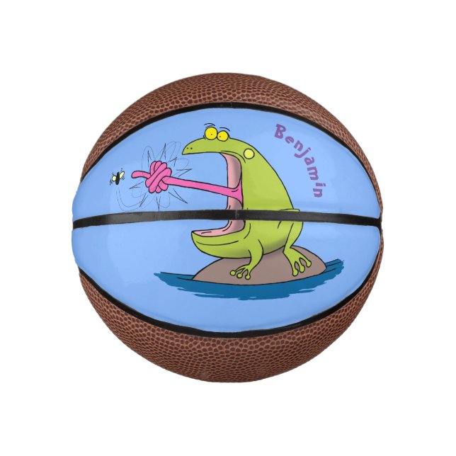 Mini Balón De Baloncesto Personalizado divertida de rana y mosca (Anverso)