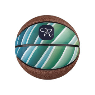 Mini Balón De Baloncesto Personalizado Monograma Resumen Verde Azul