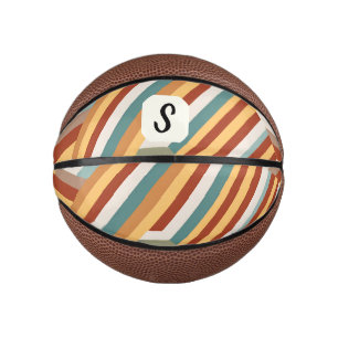 Mini Balón De Baloncesto Personalizado Monograma Retro 70 Geométrico