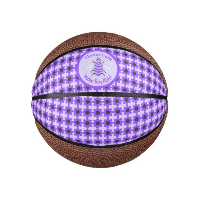 Mini Balón De Baloncesto Personalizado Neutral de Abeja Cute Purple Bee (Anverso)