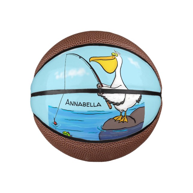 Mini Balón De Baloncesto Personalizado pelícano de pesca divertida (Anverso)