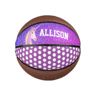 Mini Balón De Baloncesto Personalizan a niños de Unicornio, Purpurina mora