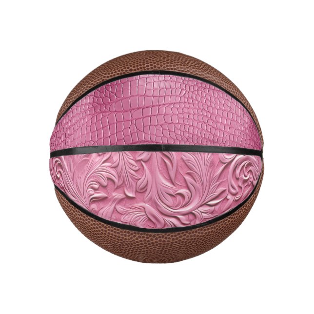 Mini Balón De Baloncesto Pink Faux Alligator Animal (Anverso)