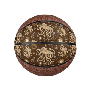 Mini Balón De Baloncesto Pulpo Steampunk Retro Fantasía Mecánica