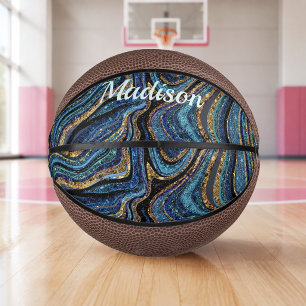 Mini Balón De Baloncesto Purpurina Brillo arte de mármol femenino azul Pick