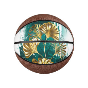 Mini Balón De Baloncesto Rama con hojas doradas Ginko Biloba