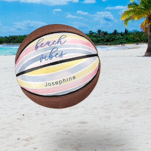 Mini Balón De Baloncesto Rayas Acuarela de Playa Personalizadas Lindas