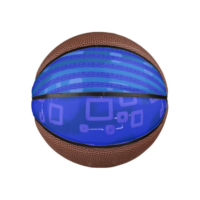 Mini Balón De Baloncesto Rayas Geométricas Blancas Azul Frío (Anverso)
