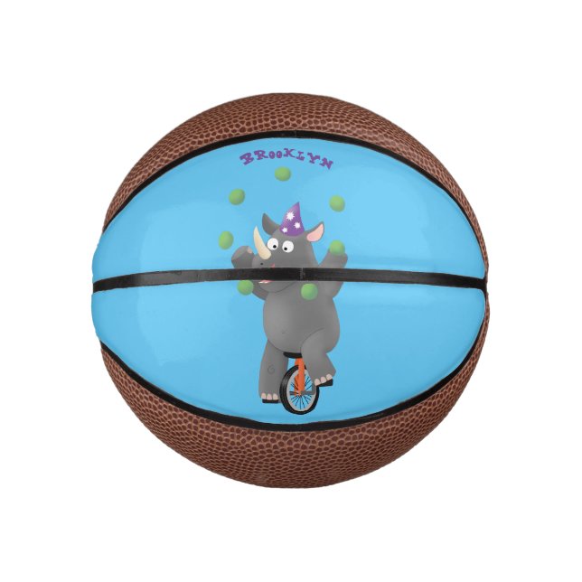 Mini Balón De Baloncesto Rinocerontes divertidos y lindos en monociclo (Anverso)