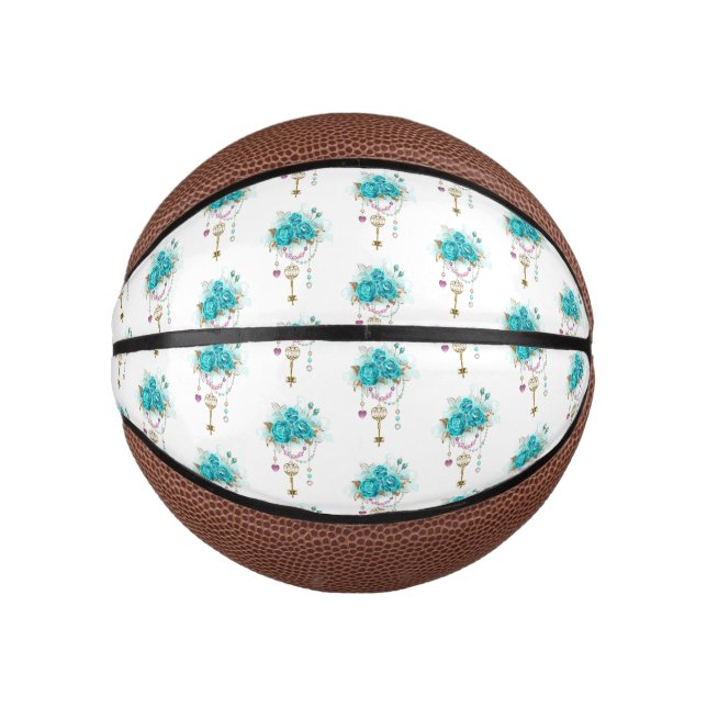 Mini Balón De Baloncesto Rosas turquesas con llaves (Anverso)