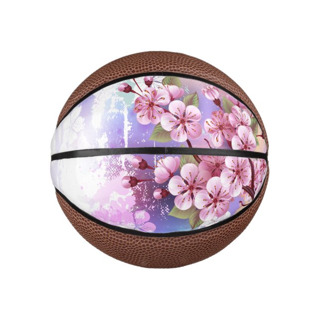 Mini Balón De Baloncesto Sakura rosa sobre fondo de pintura (Anverso)