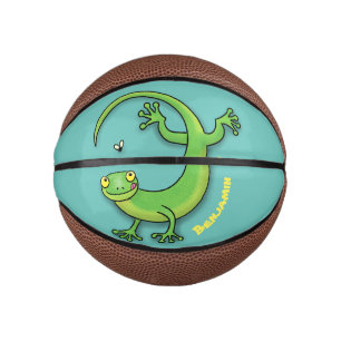 Mini Balón De Baloncesto Saludos felices de gecko verde lindo con personali