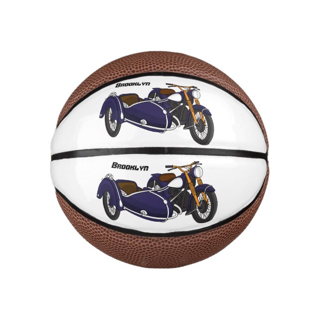 Mini Balón De Baloncesto Sidecar purple motorcycle illustration (Anverso)
