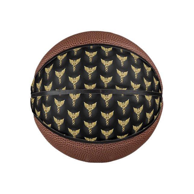 Mini Balón De Baloncesto Símbolo poligonal dorado Caduceo (Anverso)