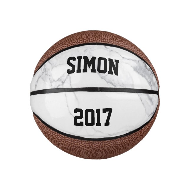 Mini Balón De Baloncesto Textura de mármol blanco personalizada (Anverso)