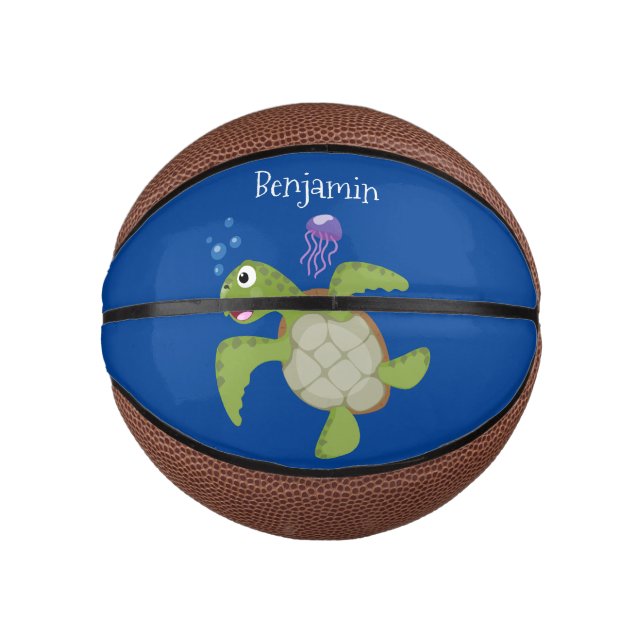 Mini Balón De Baloncesto Tortuga marina verde suave feliz ilustracion perso (Anverso)