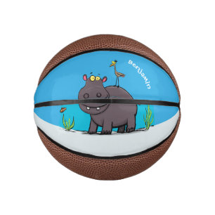 Mini Balón De Baloncesto Un gracioso hipopótamo con personalizado de pájaro