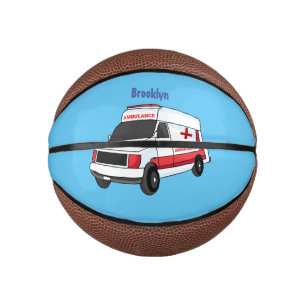 Mini Balón De Baloncesto Una ambulancia roja curada van personalizado