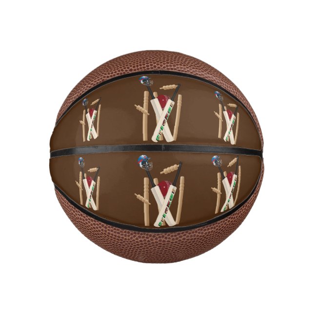 Mini Balón De Baloncesto Wickets, Bats Y Balas De Cricket (Anverso)