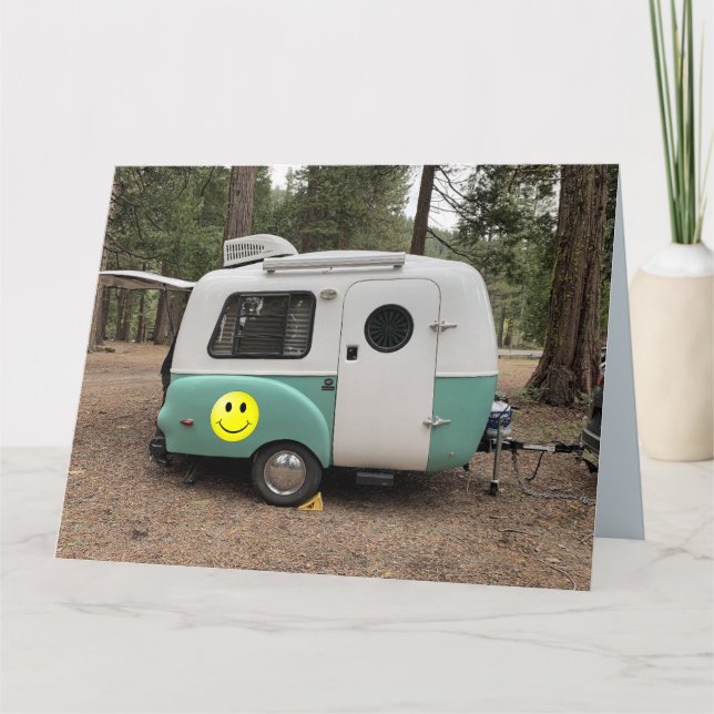 MINI CAMPER TRAILER FELIZ tarjetas de cumpleaños (Anverso)