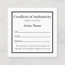 Mini certificado de autenticidad de arte personali