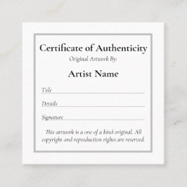 Mini certificado de autenticidad de arte personali
