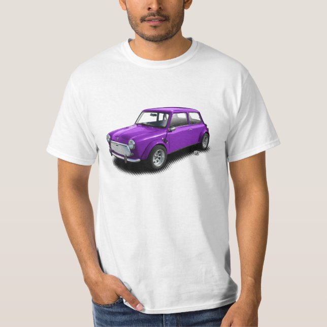 Mini coche púrpura clásico en la camiseta blanca (Anverso)