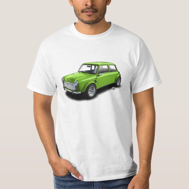Mini coche verde clásico en la camiseta blanca (Anverso)