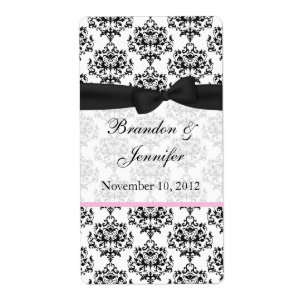 Mini etiquetas de vino de Damasco blanco y negro d