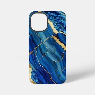 Mini Funda dura para iPhone 12 de mármol de ágata azul