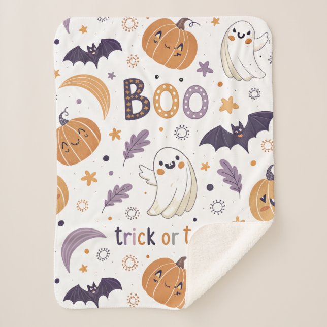 Mini Ghost & Pumpkin Sherpa Manta – Tamaño Pequeño (Anverso)