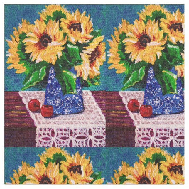 Mini girasoles de verano y tela de encaje (De cerca)