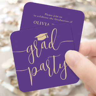 Mini Graduación Party Invitación Tarjeta Purple Go
