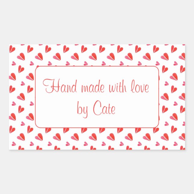 MINI HEARTS Rectangle "Hand Made" Pegatinas (Anverso)