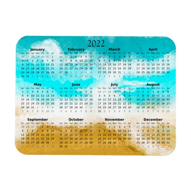 Mini imán de Ocean Beach Calendar 2022 (Horizontal)