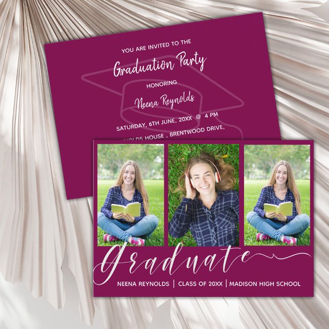 Mini Invitación de la fiesta de graduación multifo (Multi Photo 2025 Graduation Party Mini Invitation)