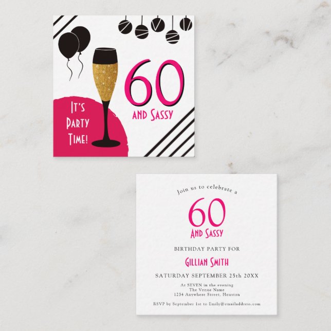 MINI | Invitación de oro negro rosa rosado de 60 S (Anverso / Reverso)