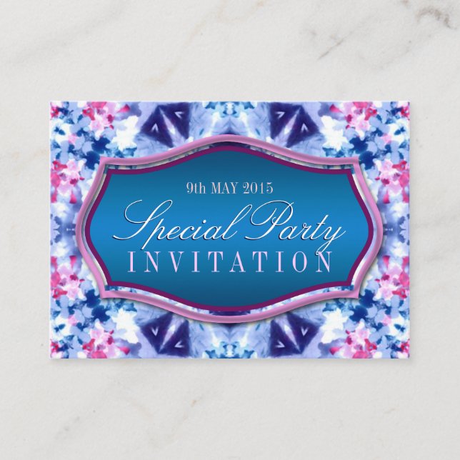 Mini invitaciones de cristal azul + rosa (Anverso)