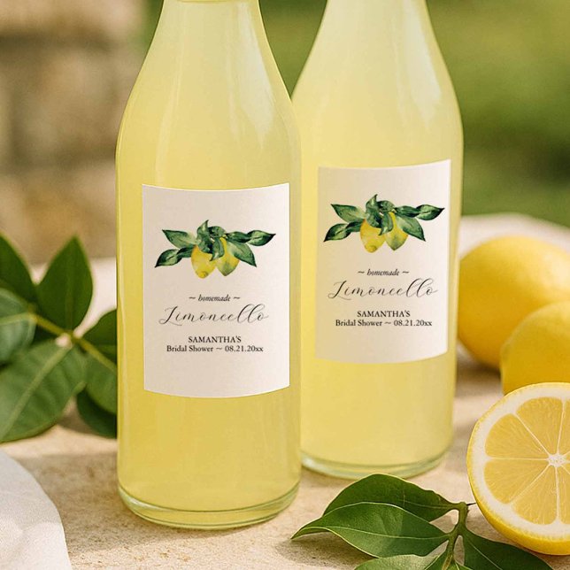 Mini Limoncello Thank You Gifts (lemon bridal shower themes for summer limincello stickers with watercolor citrus art)